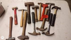 lot 181 image: Collection of 10 Assorted Hammers Including Claw and Mallet Styles