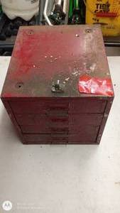 lot 184 image: Metal Tool Chest with Assorted Hardware, Fittings, and Parts