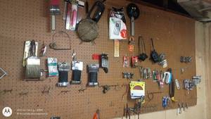 lot 197 image: Assorted Hand Tools and Hardware Lot with Brushes, Sandpaper, and Parts