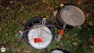 lot 200 image: Outdoor Propane Deep Fryer Set with Pots, Baskets, and Utensils