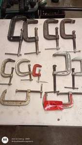 lot 215 image: Collection of 13 Assorted C Clamps Metal Shop Tools