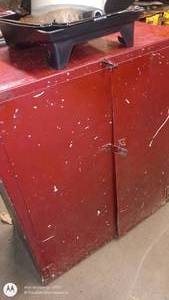 lot 222 image: Red Metal Storage Cabinet with Double Doors