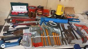 lot 223 image: Mixed Hand Tool Lot with Wrenches, Hammers, and Hardware