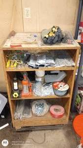 lot 225 image: Garage Utility Lot with Hydraulic Bottle Jack, Fasteners, Safety Tape and Hardware