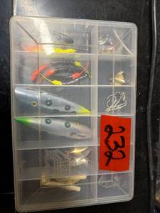 lot 232 image: Tackle Box with Assorted Fishing Lures, Hooks, and Sinkers
