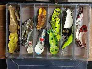 lot 245 image: Collection of 14 Vintage Fishing Lures in Storage Case