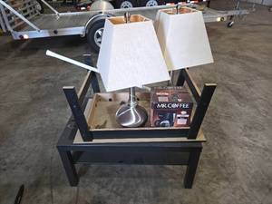 lot 130 image: Table lamps, Coffee Maker, 2 tables