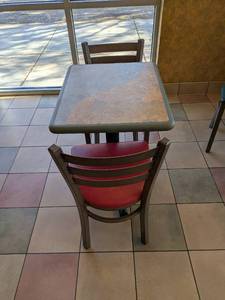 lot 8 image: COMMERCIAL SINGLE DINING TABLE W CHAIRS (2)