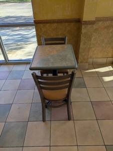 lot 10 image: COMMERCIAL SINGLE DINING TABLE W CHAIRS (2)