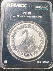lot 28 image: 2018 AUSTRALIAN SWAN 1 TROY OZ .9999 FINE SILVER