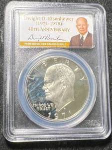 lot 52 image: 1971-S US SILVER EISENHOWER DOLLAR PCGS PR69DCAM