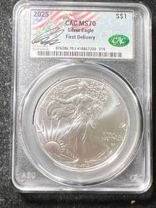 lot 56 image: 2025 AMERICAN SILVER EAGLE CAC MS70