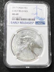 lot 69 image: 2017 AMERICAN SILVER EAGLE NGC MS69