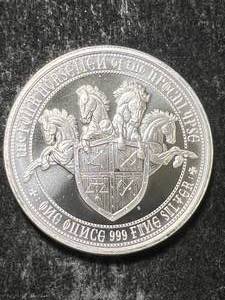 lot 71 image: 1 TROY OZ .999 FINE SILVER WHITE HORSE ROUND