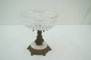 lot 1 image: Vintage Crystal Bowl With Brass and Marble Base