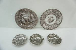 lot 31 image: Vintage Spode Brown Transferware & Myott Ironstone Staffordshire