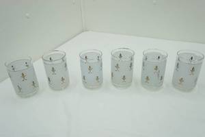 lot 62 image: (6ct) Vintage Libbey Frosted Glass Tumbler wSilver fleur-de-lis Pattern