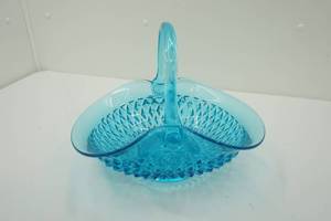 lot 89 image: Vintage Tiara Exclusives Horizon Blue Diamond Point Glass Basket-Indiana Glass Co.