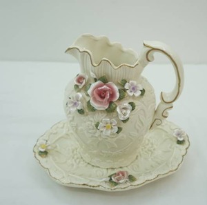 lot 147 image: Vintage Porcelain Pitcher & Basin-Belleek or Capodimonte Style