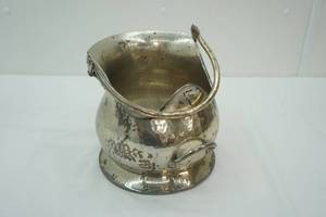 lot 148 image: Antique Italian Hammered Silver Plate Helmet Coal Scuttle