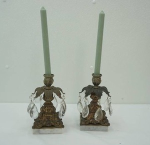 lot 175 image: Vintage Girandole CandlesticksCandelabra Brass, Marble, & Crystal
