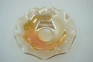 lot 205 image: Vintage Jeannette Floragold Iridescent Fluted Wavy Edge Bowl 9.5 diameter