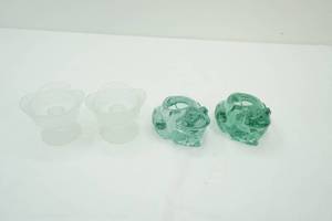 lot 240 image: Art Glass Frog Votives Satin Glass Leaf Candle Holders