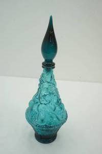 lot 247 image: Vintage Empoli Italian Blue Glass Fruit Basket Genie Bottle Decanter