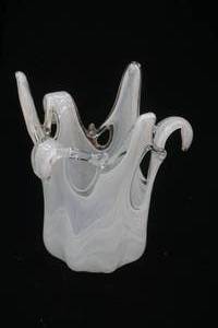 lot 255 image: Vintage Murano Sea Splash White Glass Vase 7.5 tall