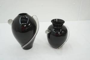 lot 267 image: Black Art Glass Vases with Clear Swirl Twos Company