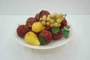 lot 297 image: Vintage Marble Fruit Bowl with Decorative Glass and Stone Fruit