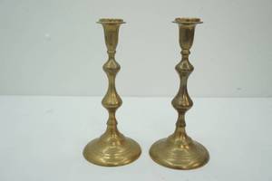 lot 302 image: AntiqueVintage Brass Candlesticks 10 tall