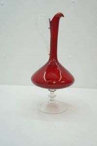 lot 303 image: Vintage Red Empoli Glass Decanter 14 tall