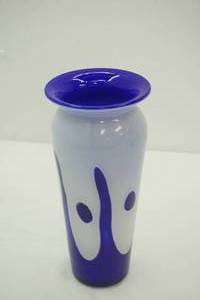 lot 347 image: Hand-Blown Art Glass Vase Blue & White Swirl Pattern 10 tall by 5.5 wide