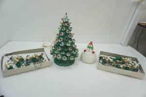 lot 373 image: Vintage Ceramic Christmas Tree Atlantic Mold Vintage Italian Christmas String Lights and more