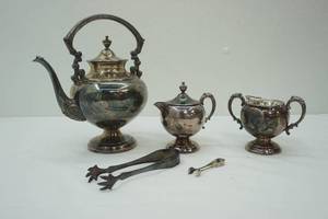 lot 394 image: VintageAntique Crosby Silver Over Copper Tea Set