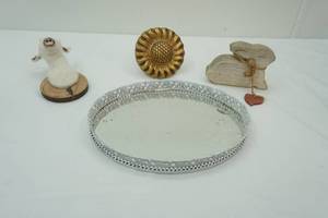 lot 411 image: AntiqueVintage Vanity Mirrored Tray and other Decor
