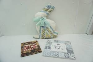 lot 424 image: large stuffed bunny, card stock, Christmas book