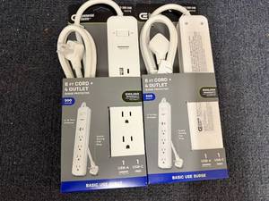lot 72 image: 2 6Ft Surge Protector Cords - White