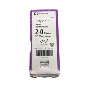 lot 27 image: Covidien GL-323 2-0 (3 Metric) 30 Undyed V-20 Taper 12 26mm Polysorb Briaded Absorbable Suture - Exp 729 Appears Sealed