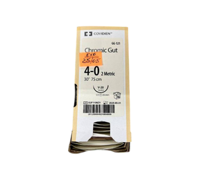 lot 28 image: Covidien GG-121 36-Pack Chromic Gut 4-0 (2 Metric) 30 V-20 Taper 12 26mm Chromic Gut Suture - Exp 525 Box Is At Least 75% Full