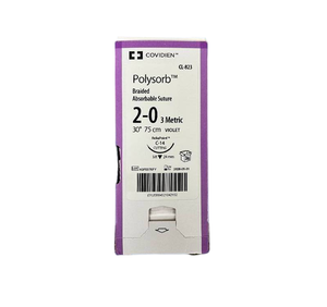 lot 36 image: Covidien CL-823 36-Pack 2-0 (3 Metric) 30 ReliaPoint C-14 Cutting 38 24mm Polysorb Violet Braided Absorbable Suture - Exp 528 Box Is At Least 75% Full