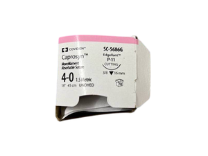 lot 51 image: Covidien SC-5686G 12-Pack 4-0 (1.5 Metric) 18 Undyed Edgellant P11 Cutting 38 16mm Caprosyn Monofilament Absorbable Suture - Exp 226 Box Is At Least 75% Full
