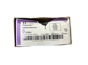 lot 55 image: Covidien L-24 24-Pack 3.5 Metric Polysorb Braided Absorbable Suture - Undyed, Pre-Cut - Exp 727 Box Is At Least 75% Full