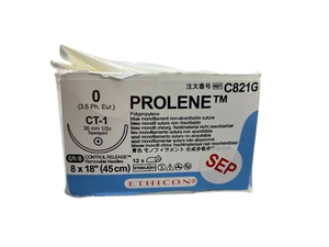lot 59 image: Ethicon C821G 8 x 18 12-Pack PROLENE CT-1 36mm 12c Taperpoint Polypropylene Blue Monofilament Non-Absorbable Suture - Control Release, Removable Needles - Exp 925 Box Is At Least 75% Full