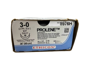 lot 65 image: Ethicon 8976H 36-Pack 3-0 V-7 26mm 12c PROLENE Polypropylene Blue Monofilament Non-Absorbable Suture - Tapercut Surgical Needle, Ethalloy Needle Alloy - Exp 1124 Box Is At Least 75% Full