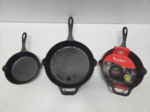 lot 50 image: 3 Unused VICTORIA Cast Iron Skillets