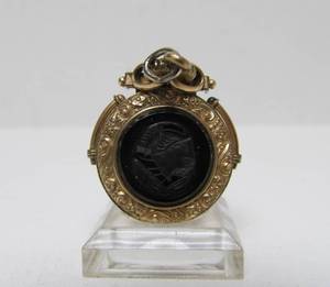 lot 27 image: Antique Victorian Gold Filled Locket wOnyx & Tiger Eye