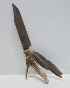 lot 119 image: Very Cool Old Vintage Deer Antler Handle Large Hunting Knife