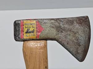 lot 121 image: Awesome Vintage NORLUND Hudson Bay Axe Hatchet wGreat Original Sticker